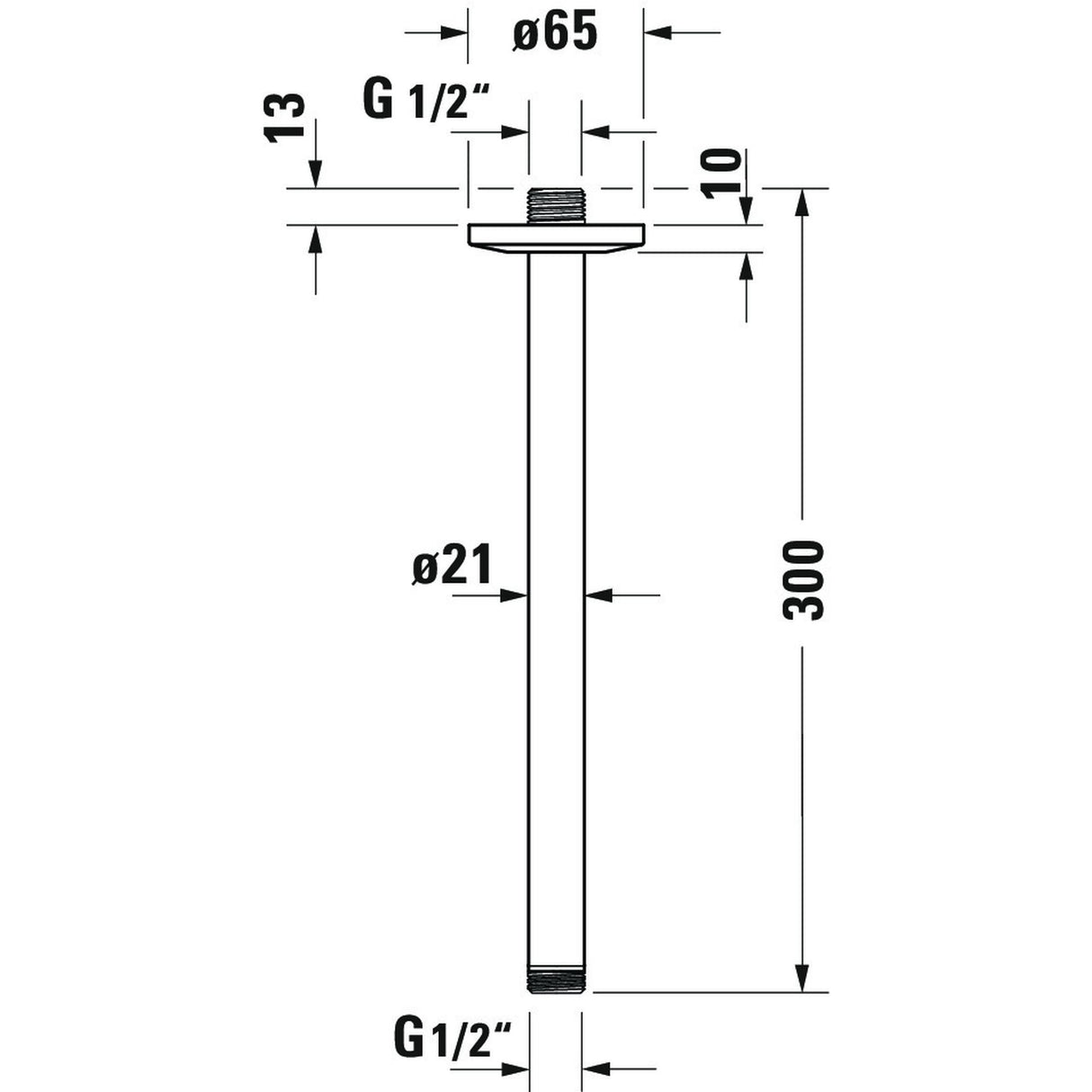 Grohe tube de douche plafond chromé, raccord G1/2, dessin technique avec dimensions