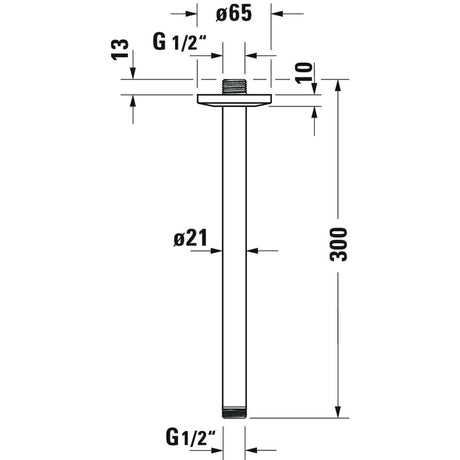 Grohe tube de douche plafond chromé, raccord G1/2, dessin technique avec dimensions