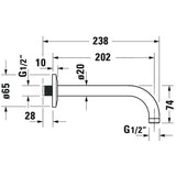Grohe bras de douche mural chrome, schéma technique avec dimensions précises.