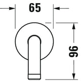 Mélangeur noir Grohe, robinetterie ronde avec dimensions 65 mm x 96 mm.