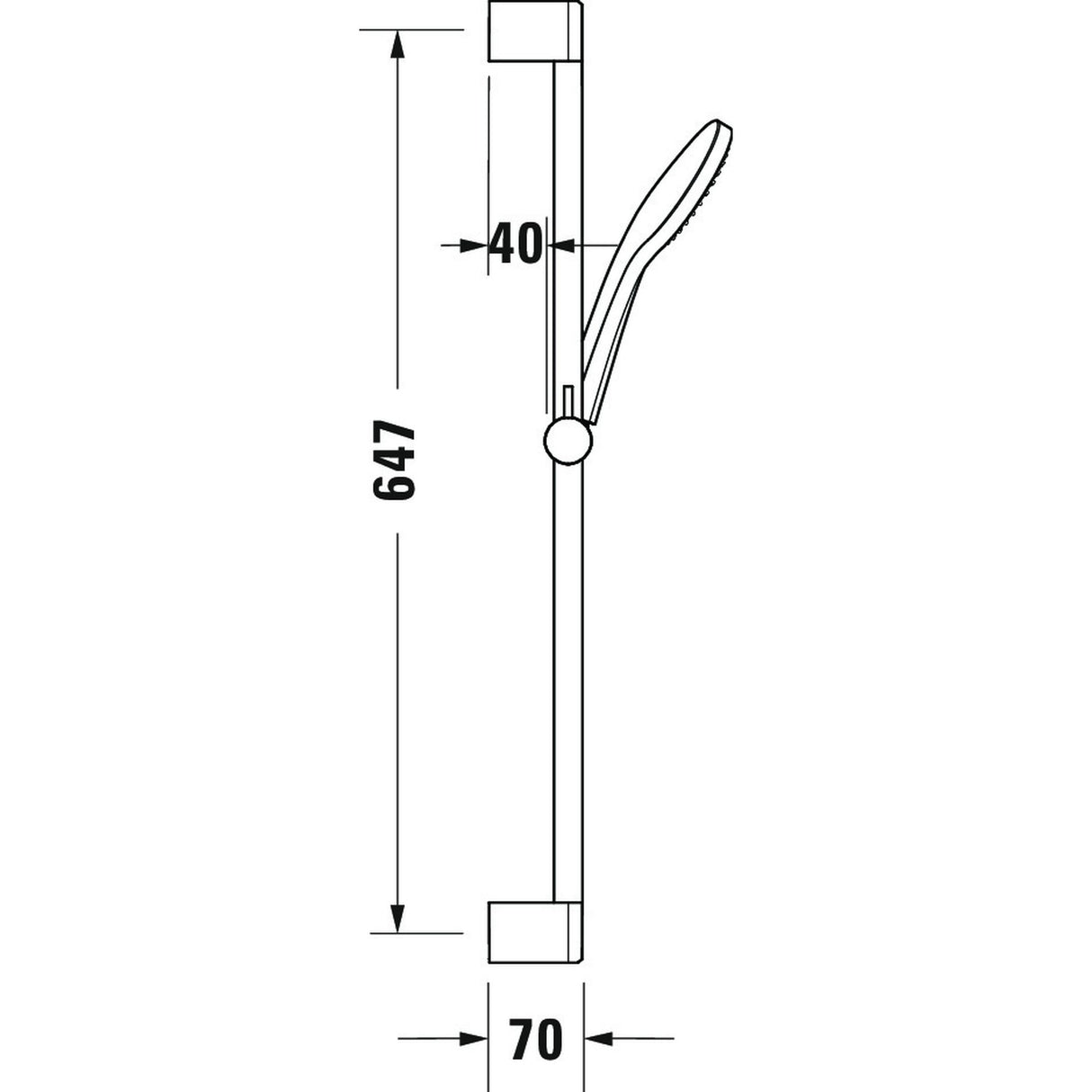 Barre de douche Grohe, accessoire sanitaire, couleur chrome, vue avec dimensions.
