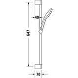 Barre de douche Grohe, accessoire sanitaire, couleur chrome, vue avec dimensions.