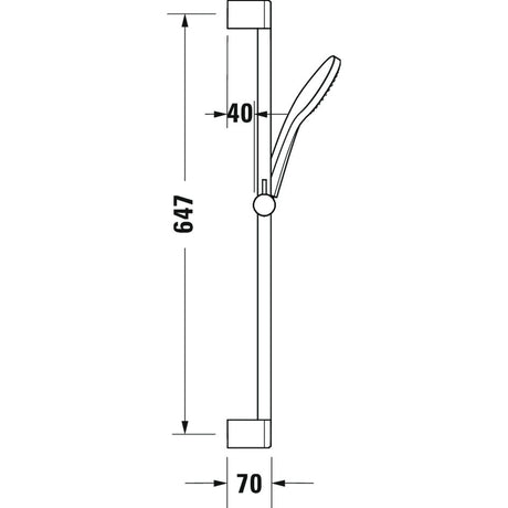 Barre de douche Grohe, accessoire sanitaire, couleur chrome, vue avec dimensions.