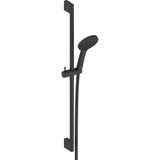 Barre de douche noire Grohe, douchette et flexible inclus, design moderne.