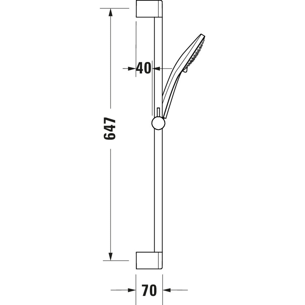 Barre de douche Grohe argentée avec douchette, schéma technique et dimensions