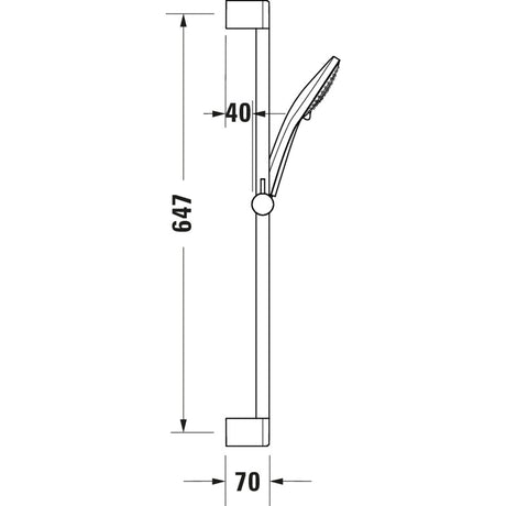 Barre de douche Grohe argentée avec douchette, schéma technique et dimensions