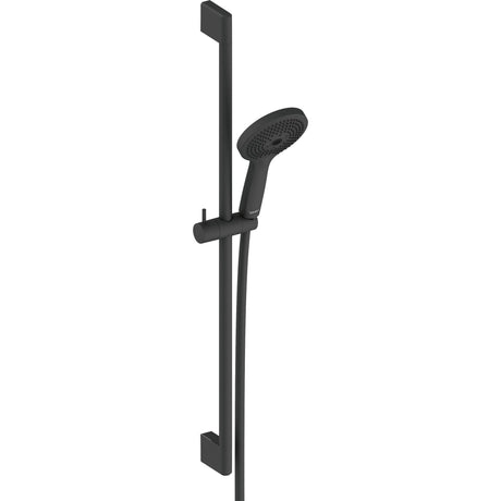 Barre de douche noire Hansgrohe avec douchette, robinetterie moderne, sanitaire salle de bain
