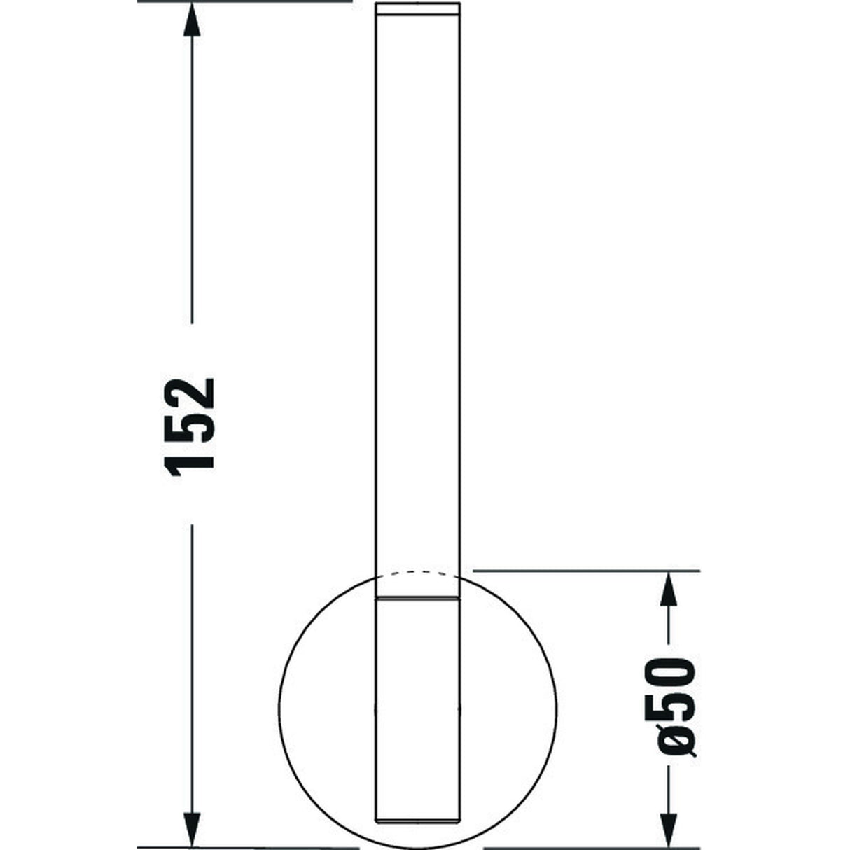 Schéma technique Grohe, robinetterie, forme cylindrique, couleur chromée, dimensions 152x50 mm
