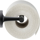 Porte-papier toilette Hansgrohe, accessoire mural noir avec rouleau blanc.