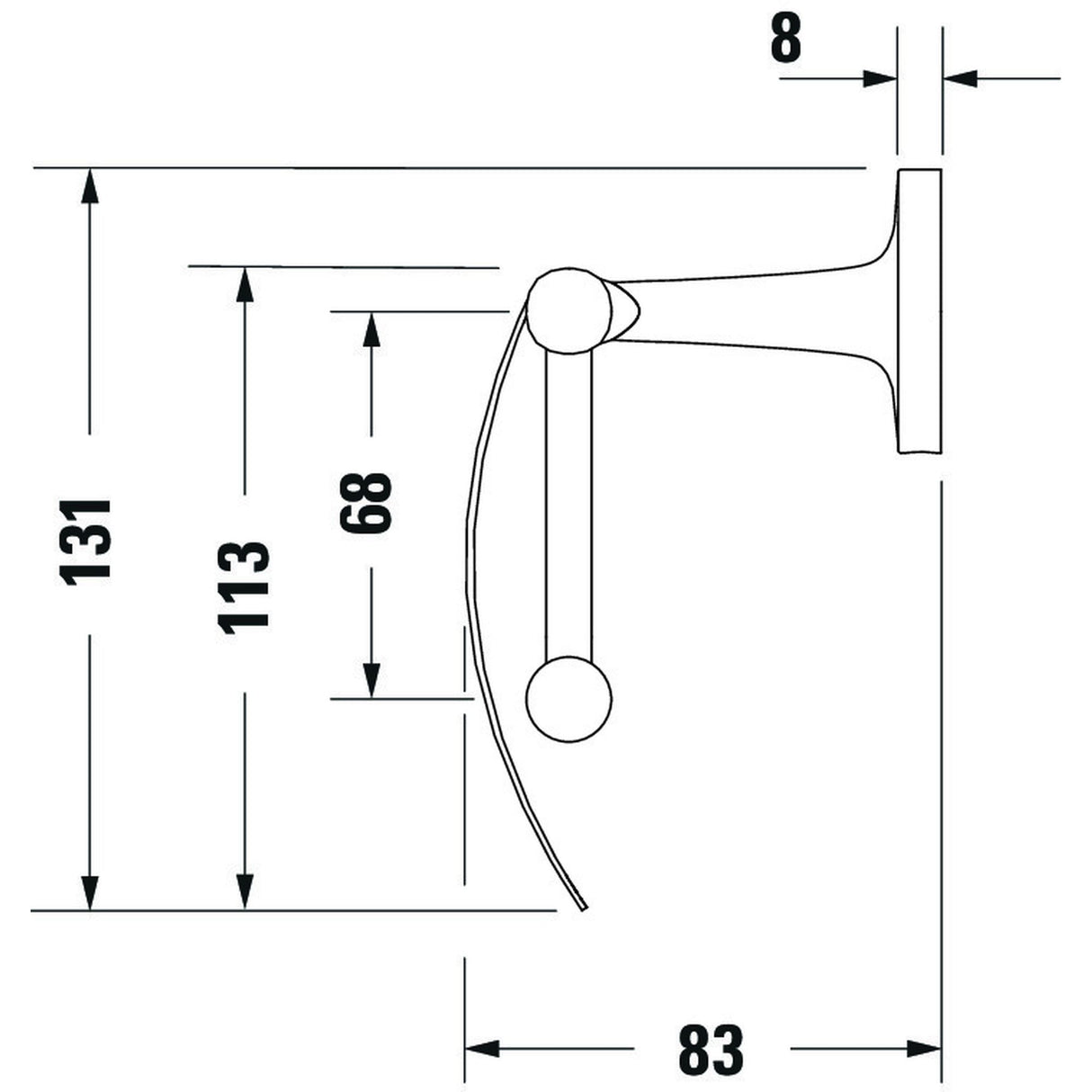 plan technique porte-serviettes mural Grohe chromé avec mesures détaillées