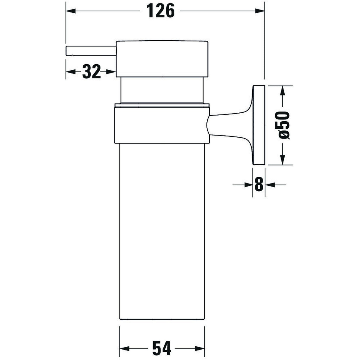 Distributeur de savon mural Grohe blanc, schéma technique avec dimensions.