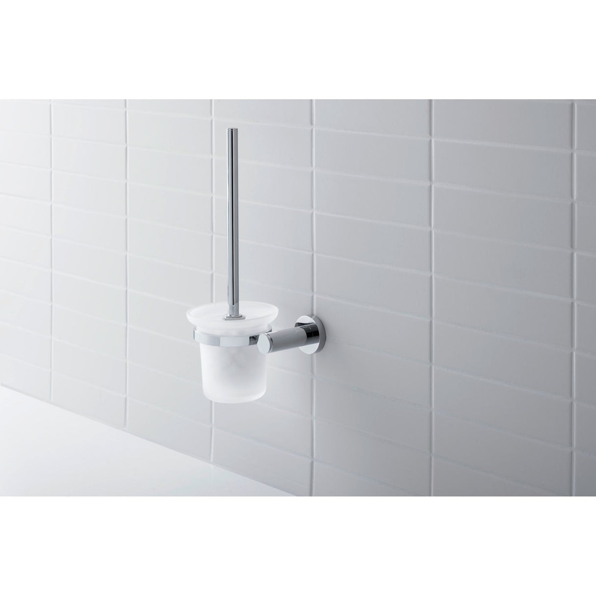 Brosse WC murale Grohe, accessoire de toilette chromé, support en verre dépoli, couleur argent