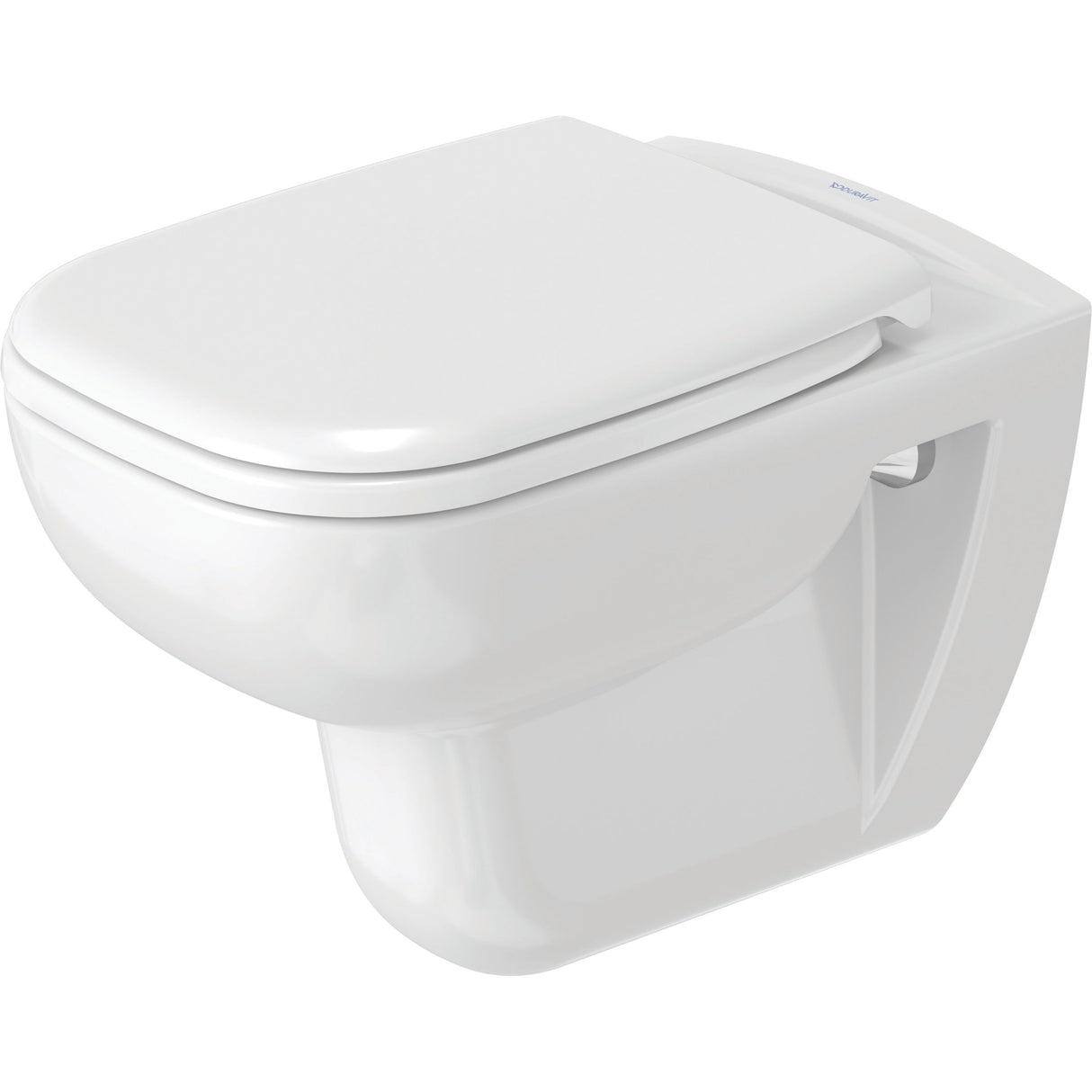 Toilette suspendue blanche Duravit, céramique sanitaire moderne, couvercle fermé