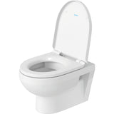 Toilette suspendue blanche Duravit, design moderne, couvercle ouvert