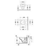 Schéma technique WC suspendu blanc Grohe, dimensions précises de la cuvette.