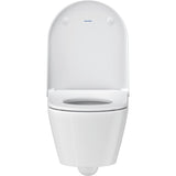 Toilette suspendue blanche Duravit, sanitaire moderne, couvercle ouvert