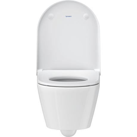 Toilette suspendue blanche Duravit, sanitaire moderne, couvercle ouvert