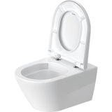WC suspendu blanc marque Duravit, abattant ouvert, design moderne