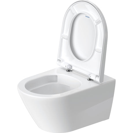 WC suspendu blanc marque Duravit, abattant ouvert, design moderne