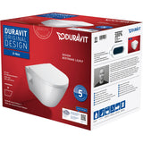 Toilette suspendue blanche Duravit D-Neo, design moderne, emballage visible.