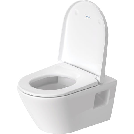 Toilette suspendue blanche, marque Duravit, design moderne pour salle de bains.