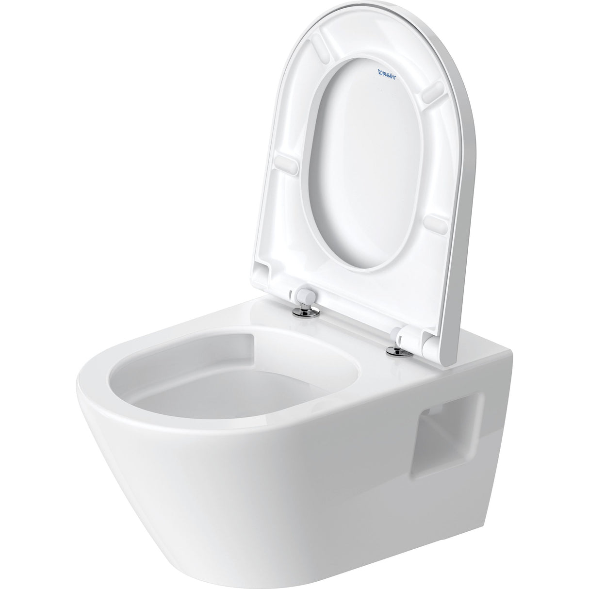 Toilette suspendue blanche Duravit avec abattant, sanitaire moderne, couleur blanc