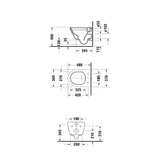 Plan technique WC suspendu Grohe blanc avec dimensions détaillées