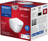 Cuvette WC suspendue Duravit D-Neo blanche, abattant à frein de chute, emballage produit.