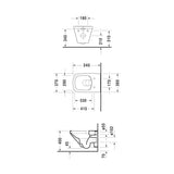 Schéma technique WC suspendu Grohe, blanc, dimensions détaillées en millimètres