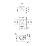 Schéma technique Grohe de WC suspendu blanc avec dimensions précises en millimètres.