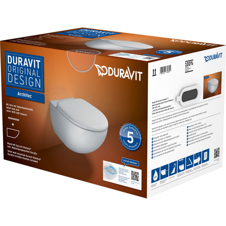 Cuvette WC suspendue blanche Duravit Architec, emballage produit, sanitaire moderne