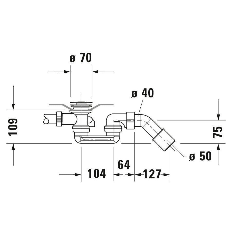 Siphon de vidage Grohe pour évier, coloris chrome, schéma technique détaillé