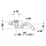 Siphon de vidage Grohe pour évier, coloris chrome, schéma technique détaillé