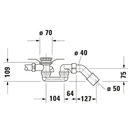 Siphon de vidage Grohe pour évier, coloris chrome, schéma technique détaillé