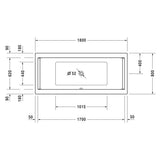 Plan technique baignoire blanche Grohe rectangulaire, dimensions détaillées