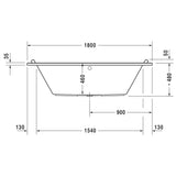 Schéma baignoire Grohe blanche avec dimensions détaillées, type rectangulaire