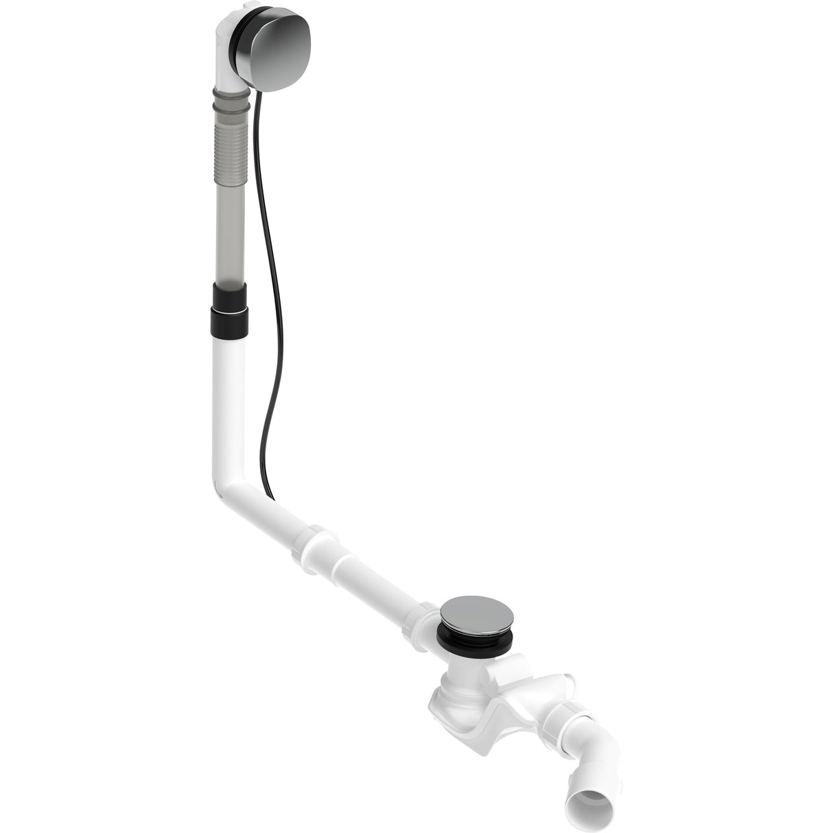 Siphon de baignoire Grohe, accessoire plomberie blanc et chromé.