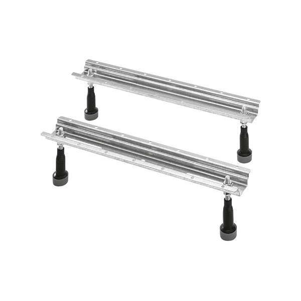 Paire de pieds réglables chromés pour baignoire, marque Grohe, finition métal argenté.
