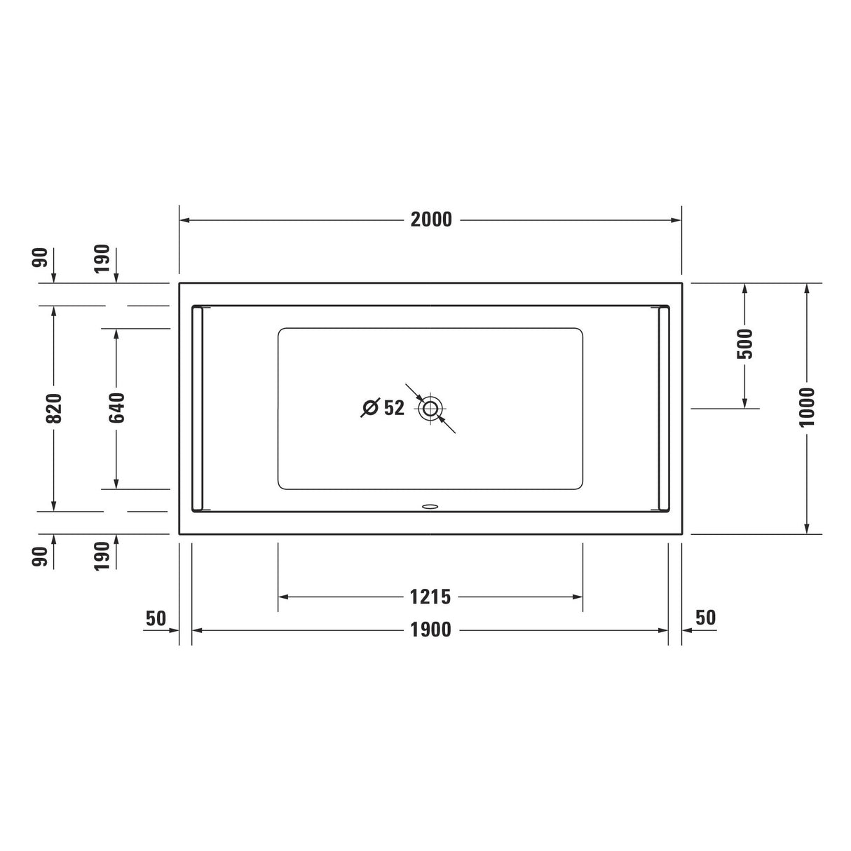 Receveur de douche blanc Grohe, plan technique avec dimensions détaillées.
