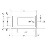 Plan technique baignoire blanche Grohe avec dimensions détaillées, produit sanitaire
