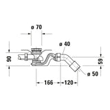 Siphon d'évier Grohe en métal chromé, schéma technique avec mesures détaillées.