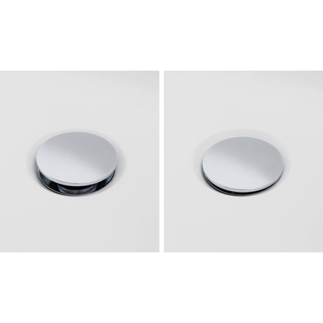 Bonde de lavabo chromée, marque Grohe, couleur argent, vue fermée et ouverte