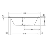 Baignoire blanche Grohe, schéma technique, dimensions en vue latérale