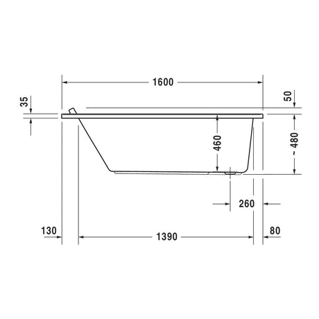 Plan de baignoire blanche Grohe, schéma technique avec dimensions, produit sanitaire