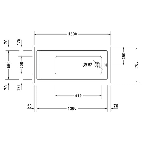 Baignoire Grohe rectangulaire blanche avec schéma des dimensions, sanitaire
