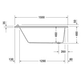 Baignoire Grohe blanche, schéma technique avec dimensions détaillées du produit.
