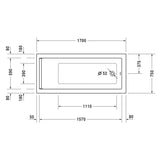 Plan technique baignoire blanche Grohe, rectangulaire, dimensions détaillées visibles.