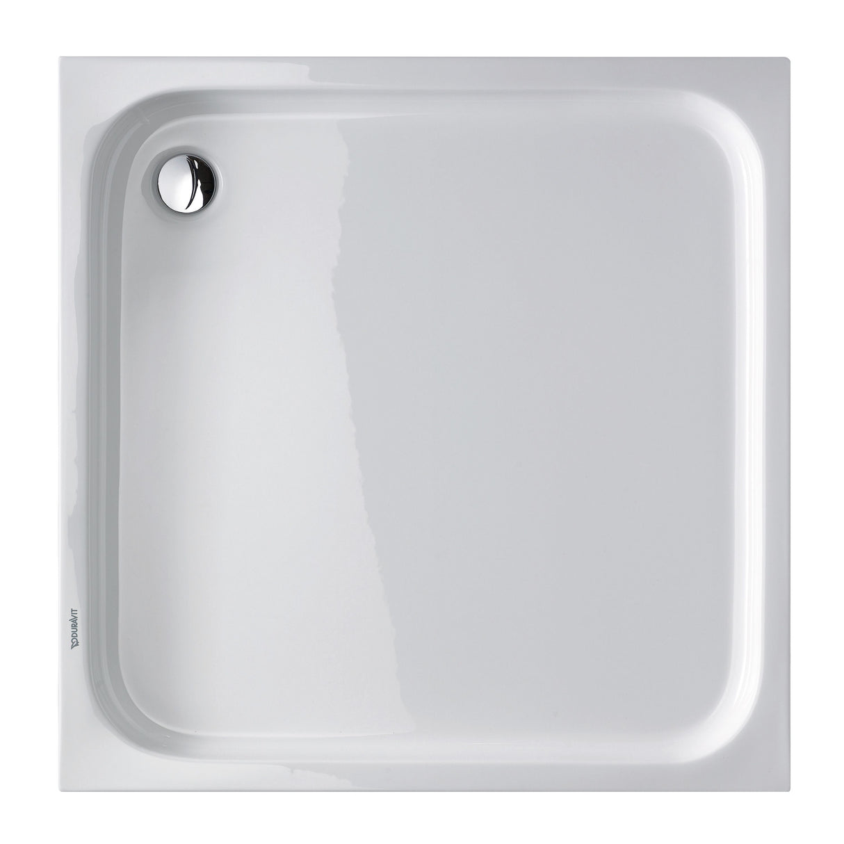 Receveur de douche blanc Ideal Standard, carré, marque clairement visible en angle.