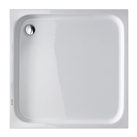 Receveur de douche blanc Ideal Standard, carré, marque clairement visible en angle.