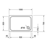 Receveur de douche blanc Grohe, rectangulaire, schéma avec dimensions détaillées